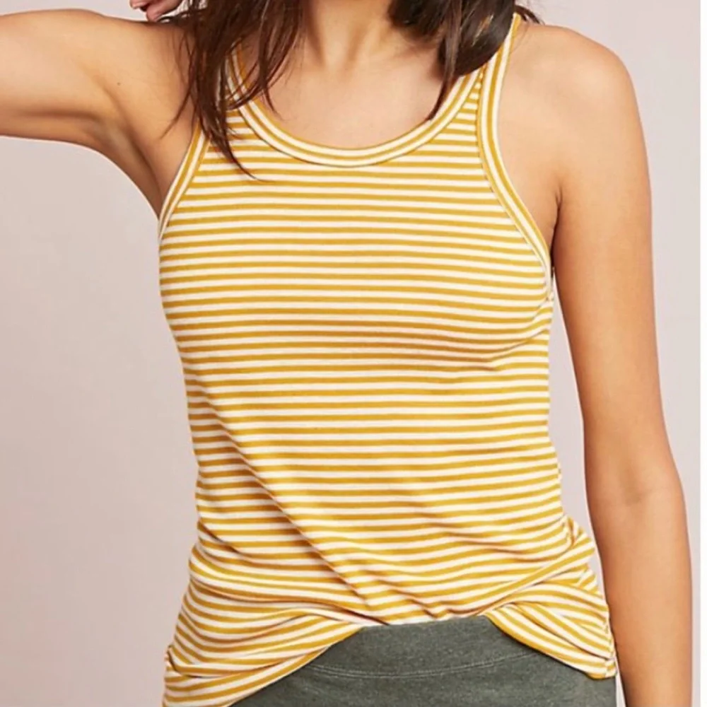 Lacausa Anthropologie Striped Tank Top Golden Mustard Yellow White Size XL